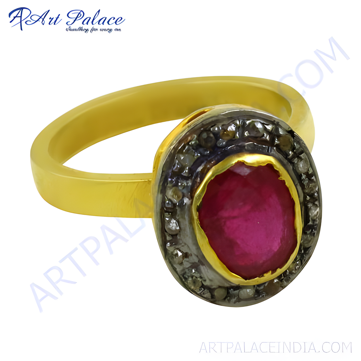 Gold plating plated ruby and diamond ring for women