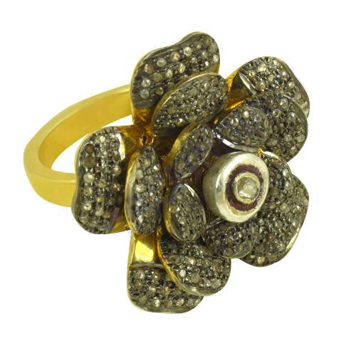 gold plating Flower Ring with Diamonds | Luxury Jewelry for Women
