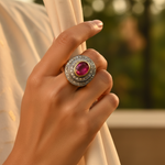 Load image into Gallery viewer, Ruby &amp; Diamond Halo Ring | gold plating Plated | Women's Jewelry Gift
