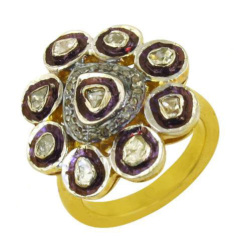 gold plating Ring with Diamond Cluster | Women's Ring | Statement Jewelry