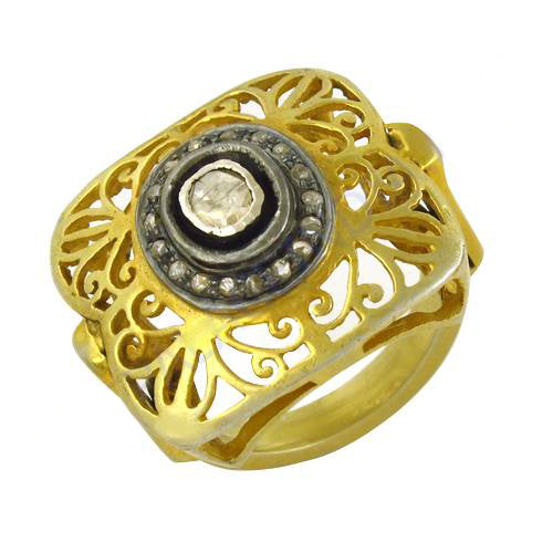 gold plating Filigree Diamond Ring | Women's Ring | Statement Jewelry