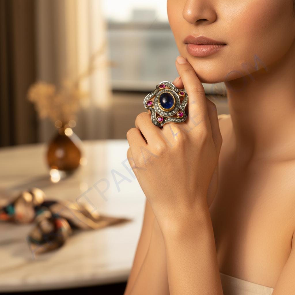 Sapphire & Ruby Ring | gold plating Plated Cocktail Ring for Women