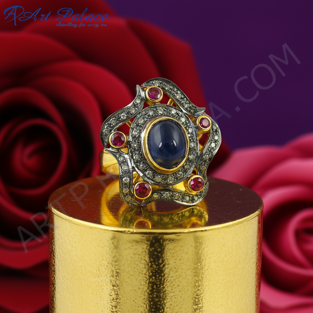 Sapphire & Ruby Ring | gold plating Plated Cocktail Ring for Women