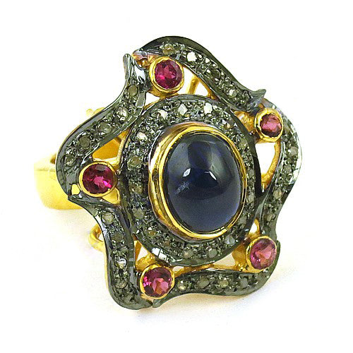 Sapphire & Ruby Ring | gold plating Plated Cocktail Ring for Women