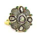 Load image into Gallery viewer, gold plating Ring with Diamonds &amp; Emeralds for Women | Floral Design
