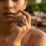 Load image into Gallery viewer, Ruby &amp; Emerald Ring | Gold plating Plated Flower Ring for Women
