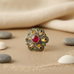 Load image into Gallery viewer, Ruby &amp; Emerald Ring | Gold plating Plated Flower Ring for Women
