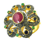 Load image into Gallery viewer, Ruby &amp; Emerald Ring | Gold plating Plated Flower Ring for Women

