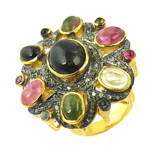 Multi Gemstone Ring | gold plating Plated Tourmaline Ring for Women