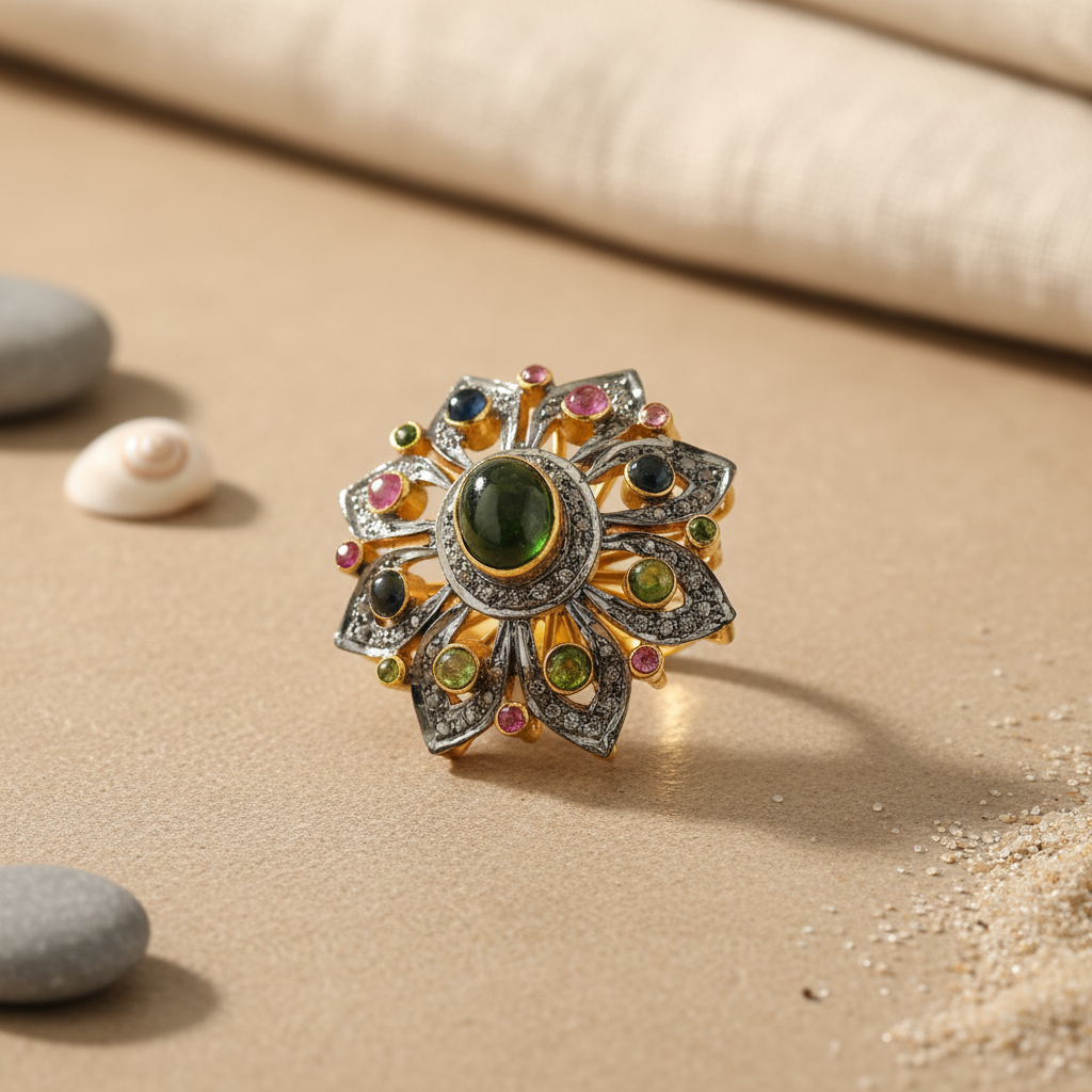 Floral Ring with Gemstones | Fashion Jewelry for Women