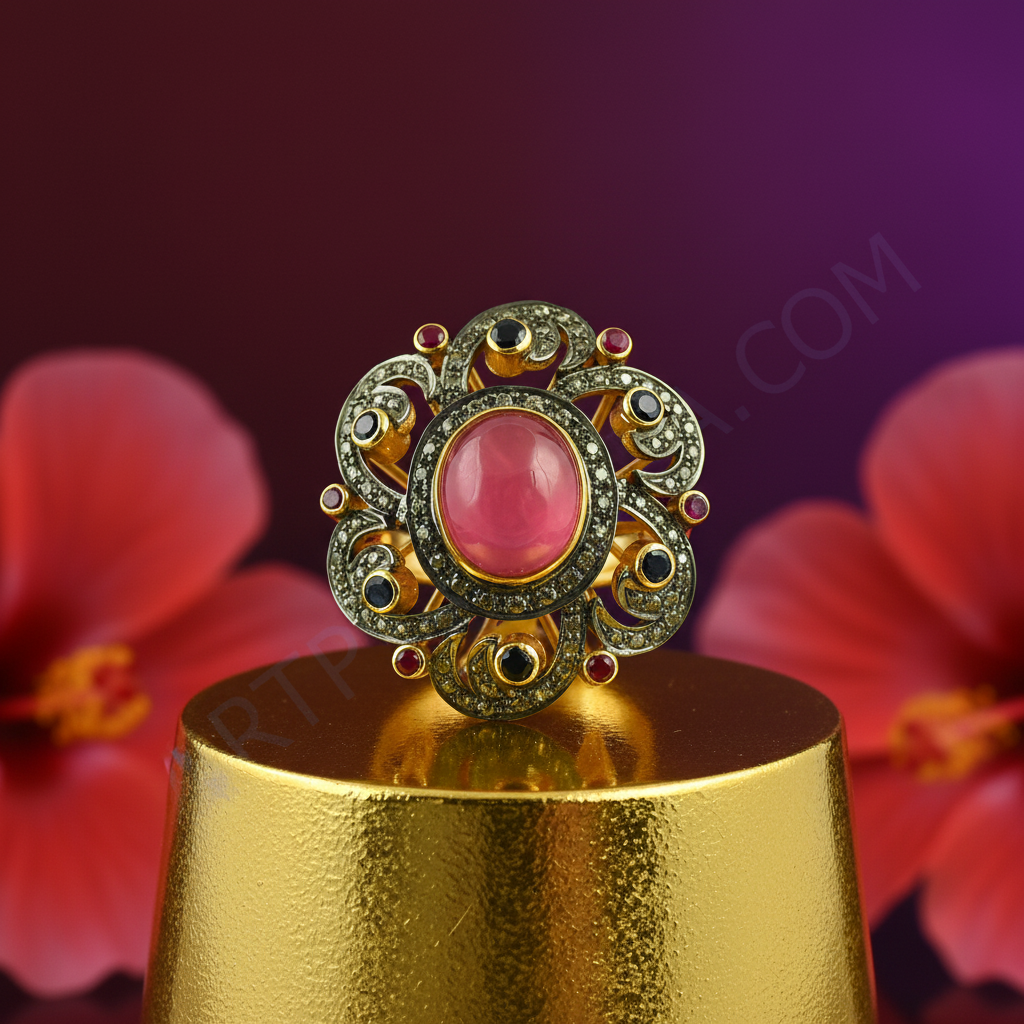 Gold plating ruby & diamond ring for women | statement jewelry