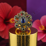 Load image into Gallery viewer, Sapphire &amp; Ruby Ring | Oxidized gold plating Floral Design | For Women
