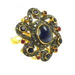 Load image into Gallery viewer, Sapphire &amp; Ruby Ring | Oxidized gold plating Floral Design | For Women
