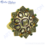 Load image into Gallery viewer, gold plating cocktail ring with diamonds and emeralds, a luxury jewelry piece.
