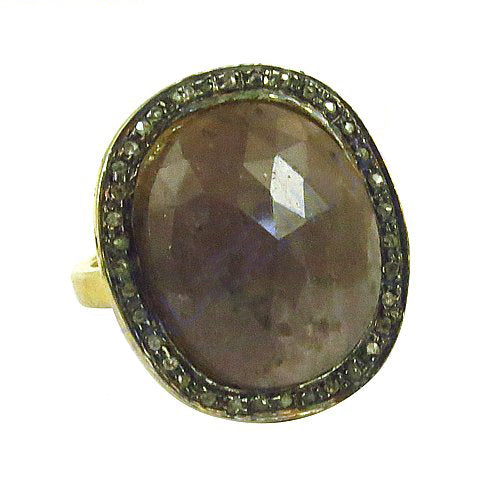 gold plating Ring with Brown Gemstone and Diamond Halo | Luxury Jewelry