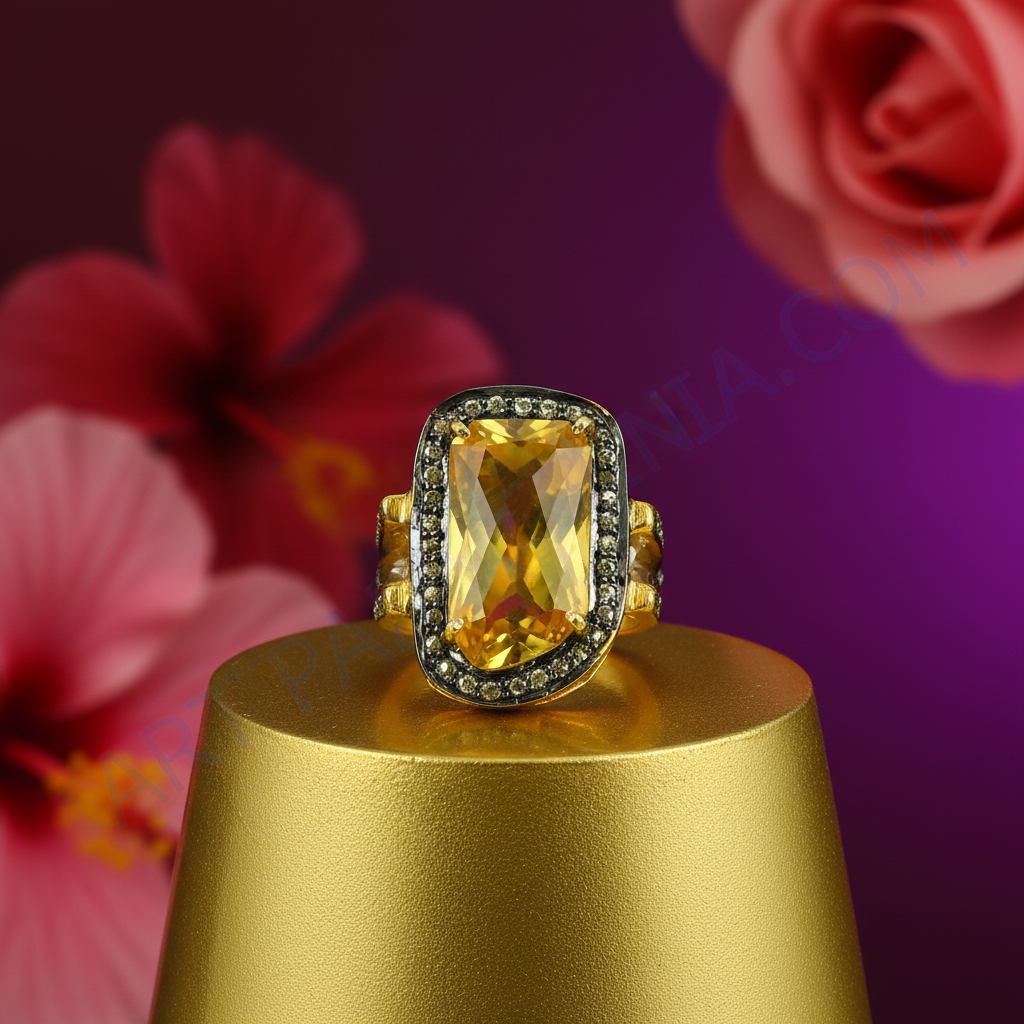 Yellow Stone Cocktail Ring | Gold Plated Silver Ring for Women