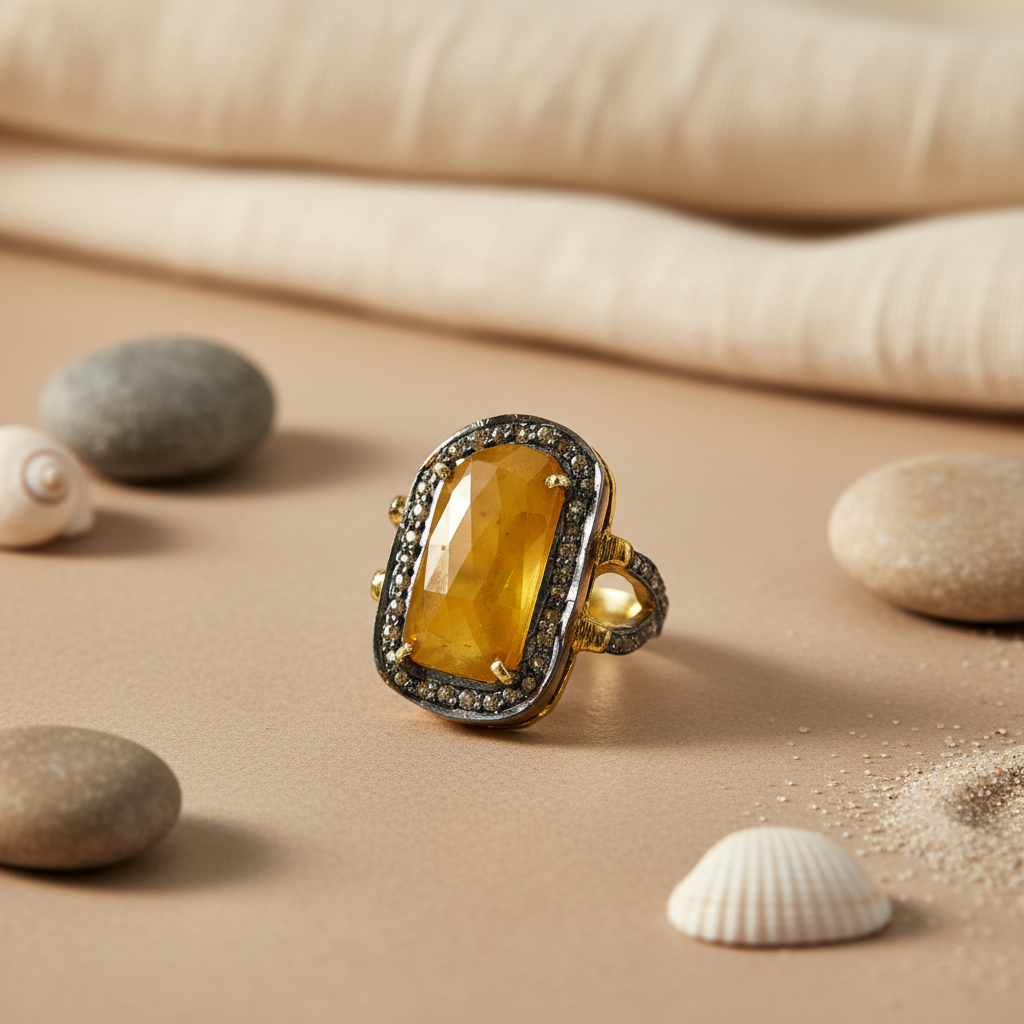 Yellow Stone Cocktail Ring | gold plating Plated Silver Ring for Women