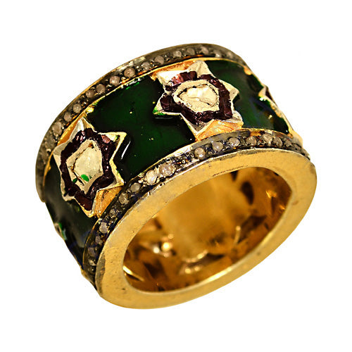 gold plating Emerald Enamel Diamond Ring | Unique Statement Jewelry