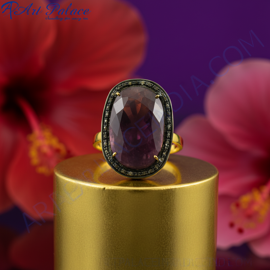Gold plating ruby ring with diamonds | luxury women's jewelry