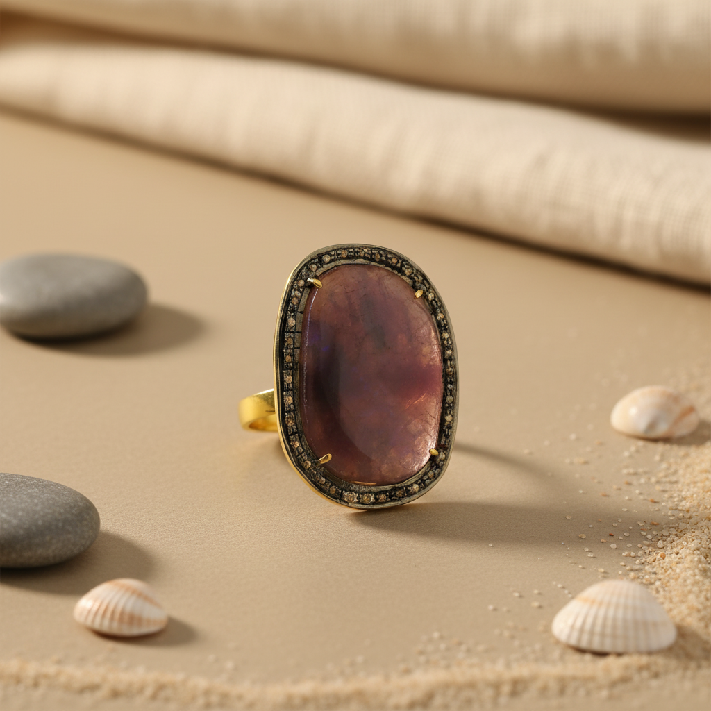 gold plating Ruby Ring with Diamonds | Luxury Women's Jewelry