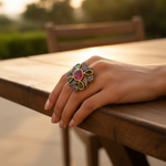 Load image into Gallery viewer, gold plating Ruby &amp; Emerald Ring | Cocktail Ring for Women
