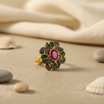 Load image into Gallery viewer, gold plating Ruby &amp; Emerald Ring | Cocktail Ring for Women
