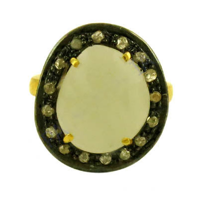 gold plating Ring with White Gemstone and Diamonds | Women's Ring