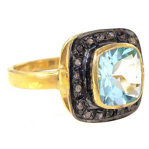 gold plating Ring with Blue Topaz and Diamond Accent | Women's Jewelry