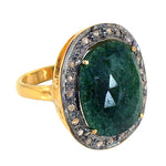 Load image into Gallery viewer, gold plating Ring with Emerald Gemstone &amp; Diamond Halo for Women
