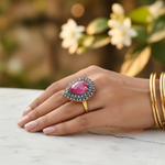 Load image into Gallery viewer, gold plating Ruby &amp; Diamond Ring for Women | Pear-Cut Engagement Jewelry
