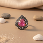 Load image into Gallery viewer, gold plating Ruby &amp; Diamond Ring for Women | Pear-Cut Engagement Jewelry
