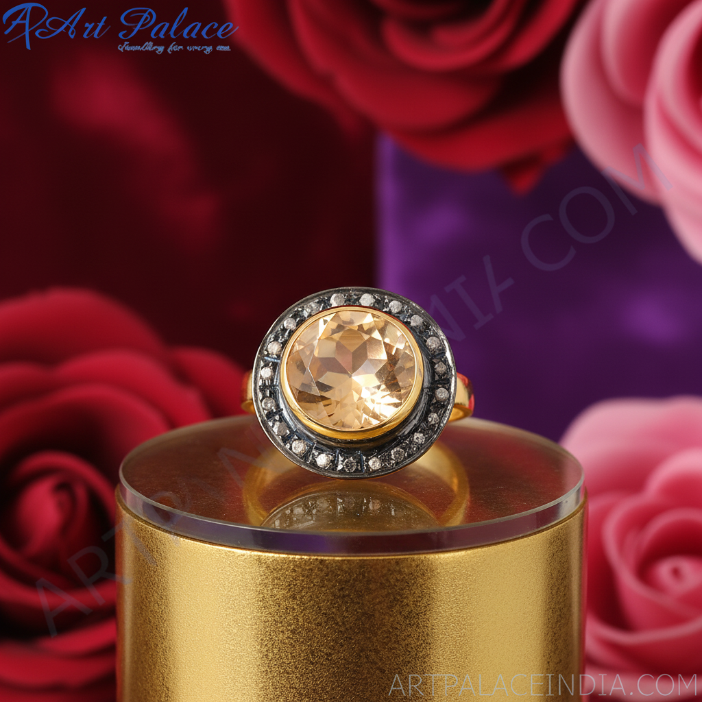 Yellow Citrine Ring for Women | Gold & Diamond Ring