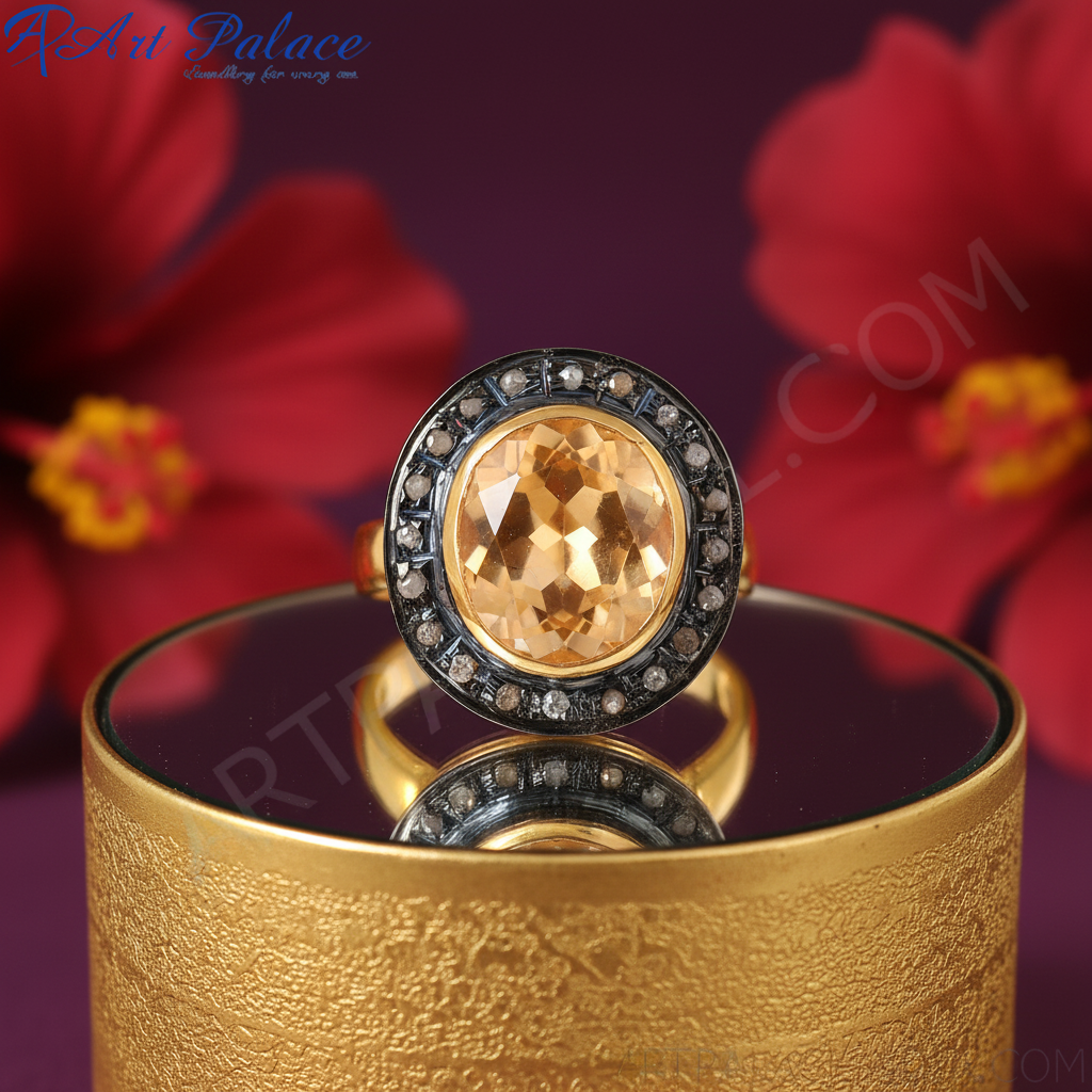 Citrine & diamond accent ring in gold plating | women's ring