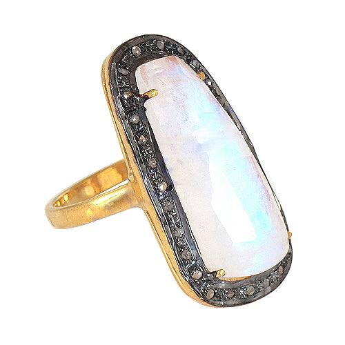 Moonstone Cocktail Ring with Diamond Accents | gold plating Plated Ring
