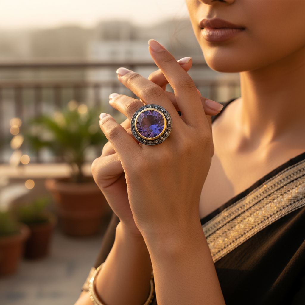 Amethyst ring for women | oxidized silver | gift