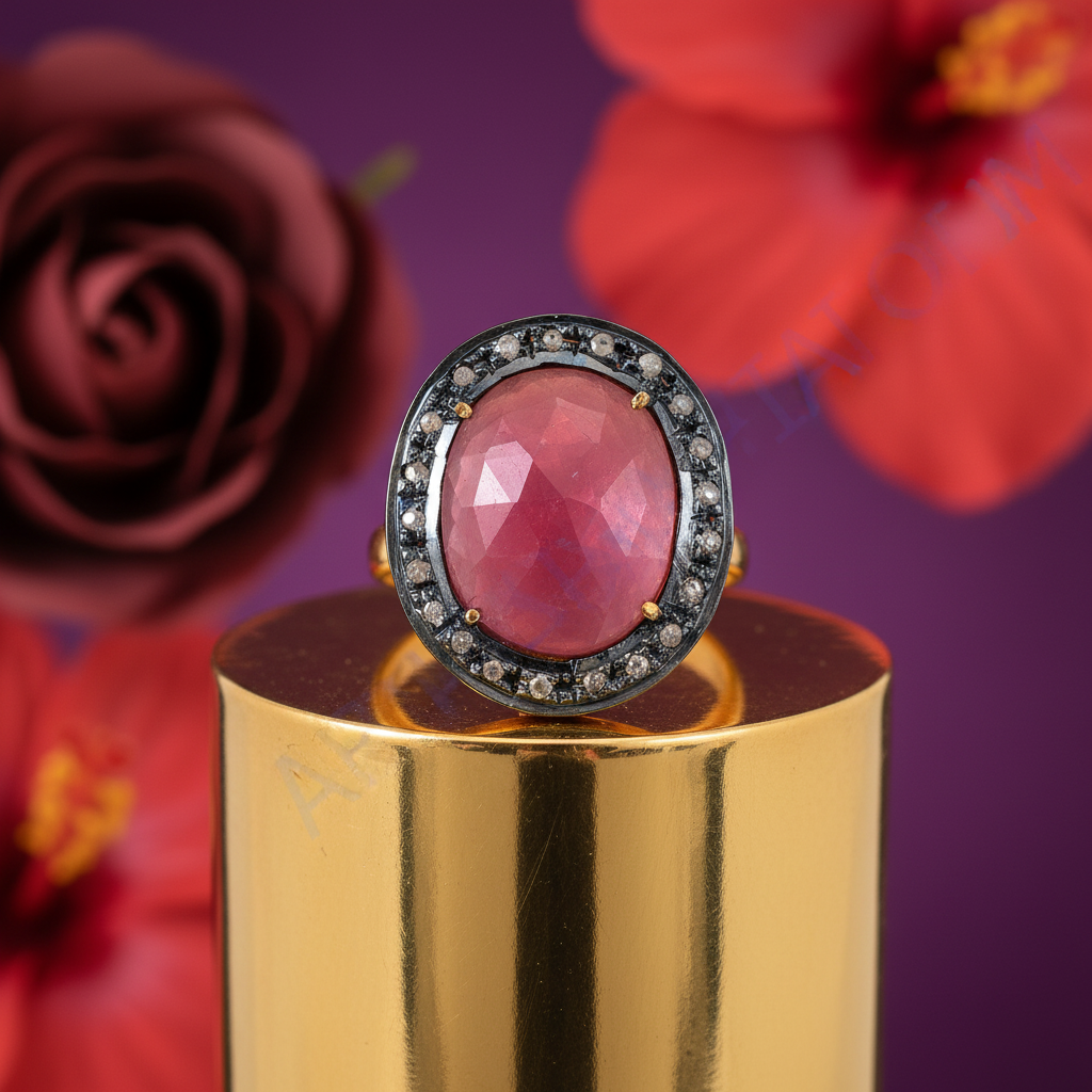 Ruby & diamond ring | gold plating finish | women's ring