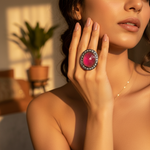 Load image into Gallery viewer, Ruby &amp; Diamond Ring | gold plating Finish | Women's Ring
