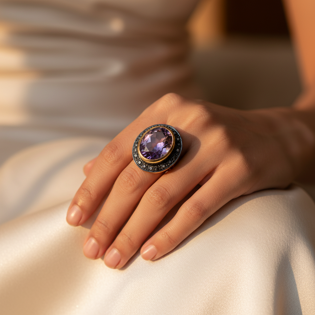 Gold plating amethyst ring for women | cocktail ring | gift