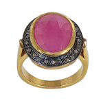 Load image into Gallery viewer, gold plating Ruby Ring with Black Diamonds for Women | Statement Ring
