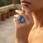 Load image into Gallery viewer, Sapphire &amp; Diamond Halo Ring | gold plating Ring for Women
