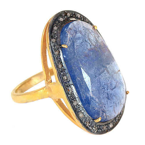gold plating Ring with Blue Gemstone for Women | Statement Jewelry