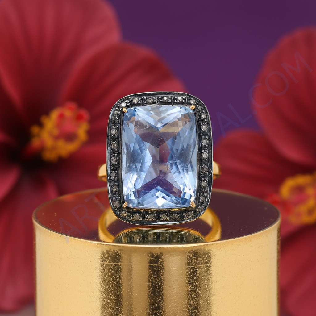 Sapphire & diamond ring | gold plating finish | women's jewelry gift