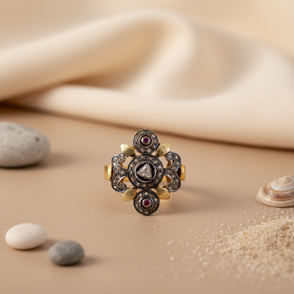 Ruby & Diamond Ring for Women | gold plating & Silver Filigree Ring