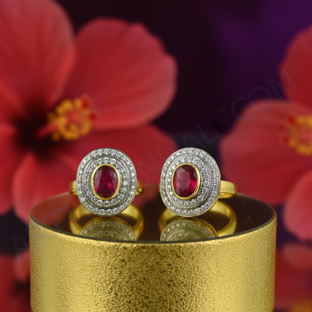 gold plating Ruby Ring and Earrings Set for Women | Gift Jewelry