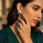 Load image into Gallery viewer, Ruby Stud Earrings &amp; Ring Set | gold plating Finish | Women&#39;s Jewelry
