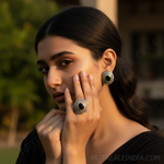 Load image into Gallery viewer, gold plating Ring &amp; Earrings Set with Black Gemstones for Women
