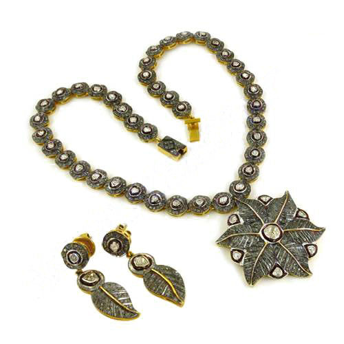 Vintage Diamond Necklace & Earrings Set | gold plating-Tone Jewelry