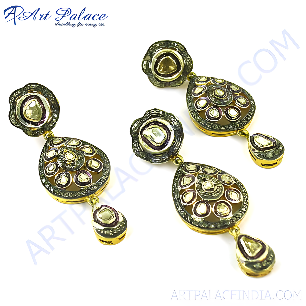 Gold teardrop earrings with diamond detailing, a luxurious and elegant design for women