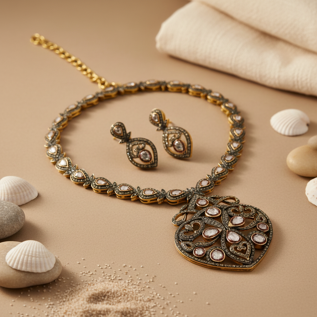 gold plating Filigree Necklace & Earrings Set | Women's Jewelry Gift