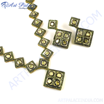 Load image into Gallery viewer, gold plating necklace and earring set with diamonds, square design, and white background.

